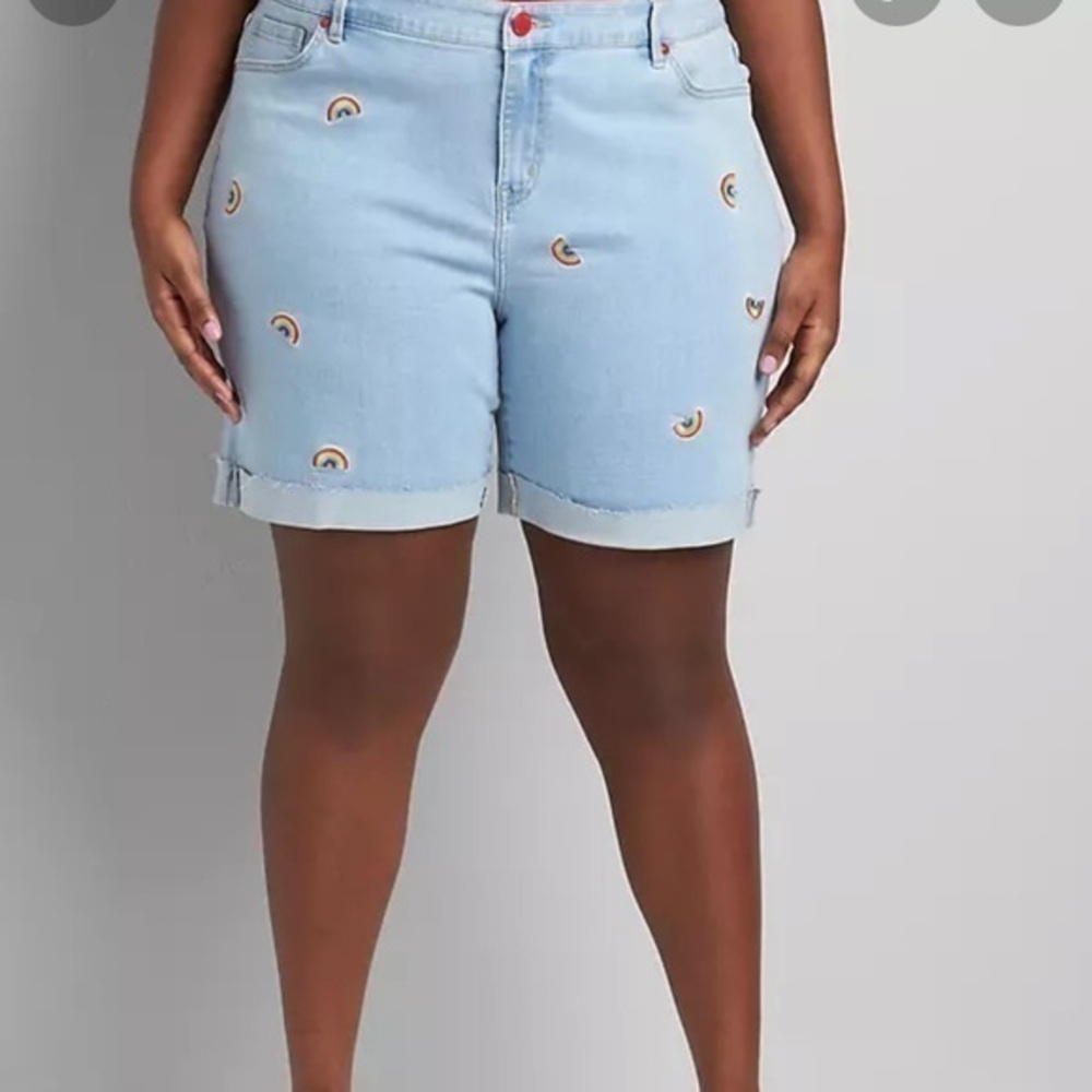 Lane Bryant MIDI short with rainbows embroidered